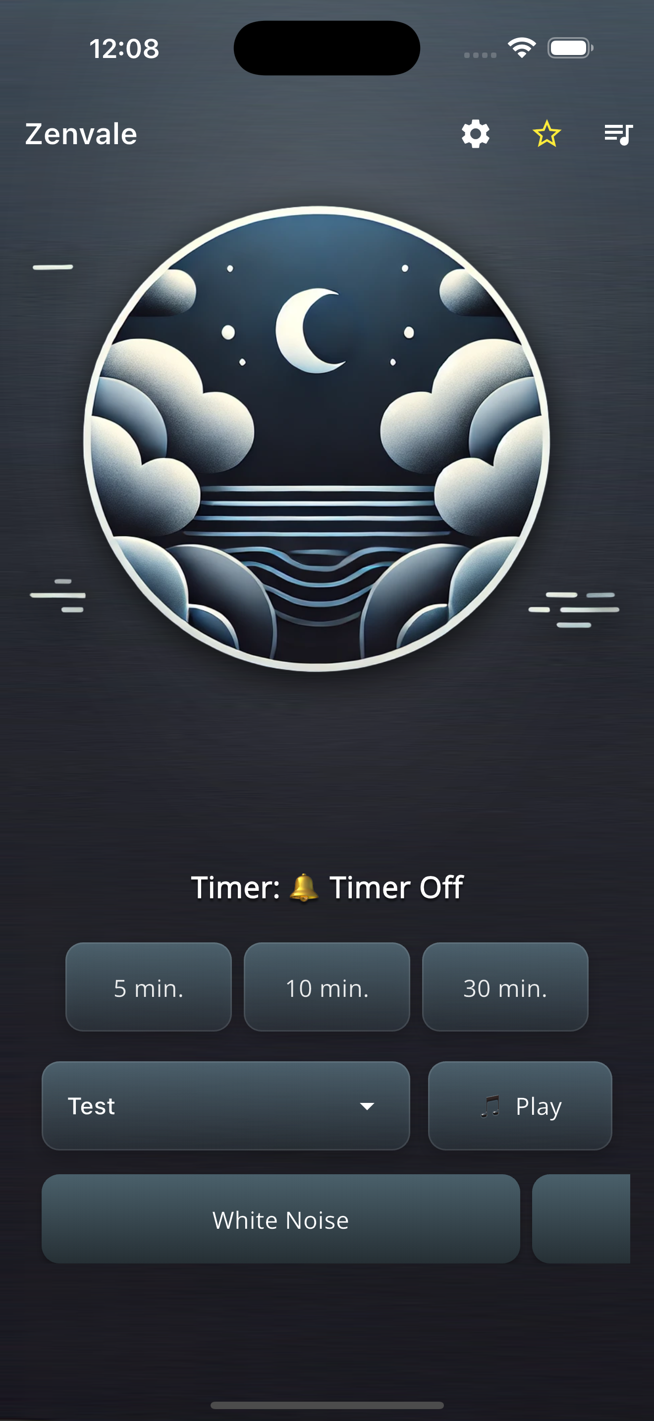 🏠 Zenvale Home Screen - The central place for all your sleep sounds. Easy navigation to all important features with elegant dark mode design.